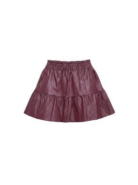 Anthropologie Womens Burgundy Coated Faux Leather Tiered Mini Skirt L